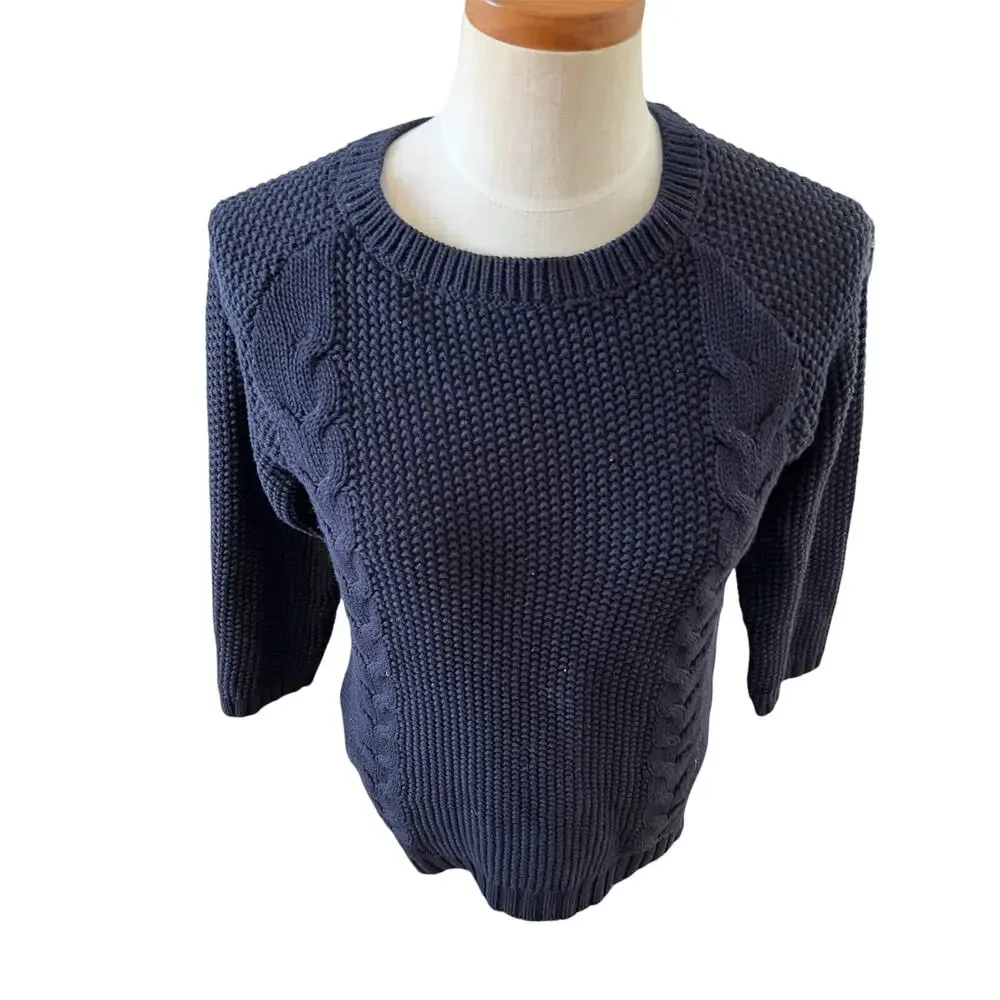 Cynthia Rowley Cable Knit Sweater Navy Blue